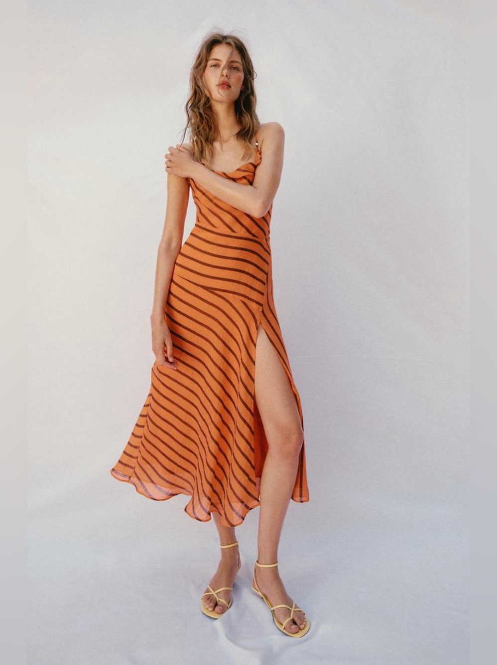 NWT Zara Striped Strappy Midi Dress Sz XS.